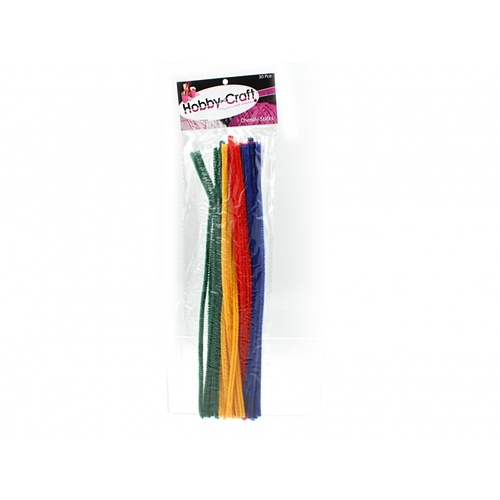 30cm 30pce Chenille Sticks in Assorted Colours Bright Colours Mixed 