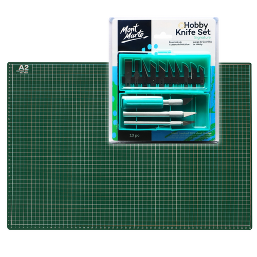 A2 Craft Cutting Mat with Hobby Craft Knife 13pce Set Measuring Grid & Line