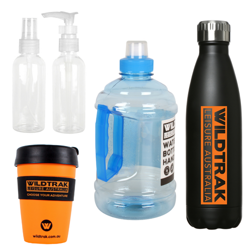 Travel Bottles Set 5pce Bundle Water, Coffee, Spray & Pump Bottles