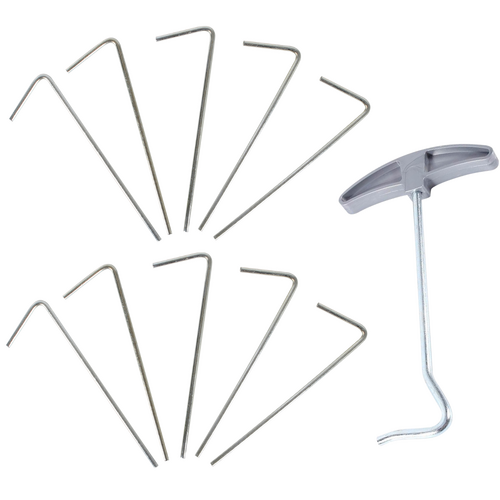 Tent Pegs & Puller /Remover Tool Set 10 Pack Rustproof Steel