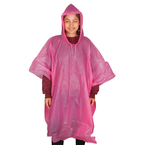 Adult Poncho Vinyl 132x100cm Waterproof Reusable With Hood Pink