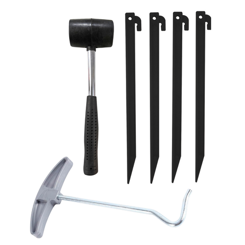 Tent Pegs, Puller & Hammer Mallet 6pce Camp Securing Set