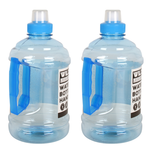 2x 1L Water Bottles With Easy Grip Handle Clear Plastic Litre