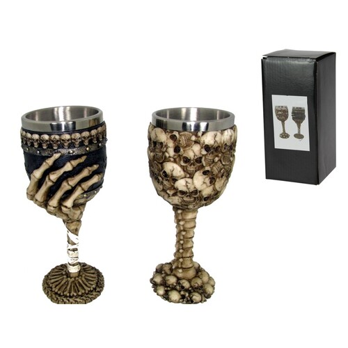 2pce Skull Mug Set 19cm Goblet Drinking Cups Halloween Mancave