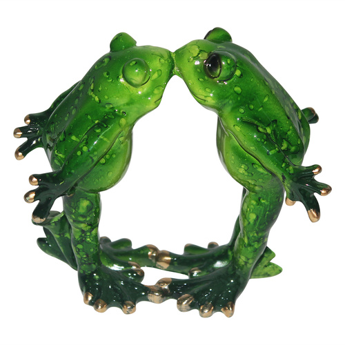 12cm Frog Couple Kissing In Love Poses Figurine, Gloss Marble Finish