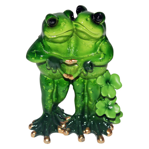 12cm Frog Couple Hugging In Love Poses Figurine, Gloss Marble Finish