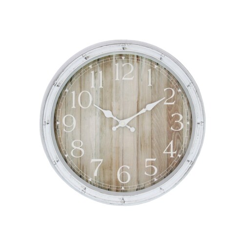 40cm Clock with Natural Timbre Look Print White Wash Frame Hamptons