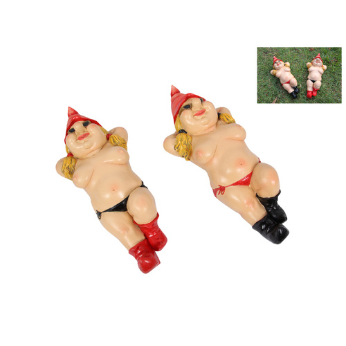 Garden Gnomes Set Nude Sunbaking Boobs with Boots 26cm Resin 2pce
