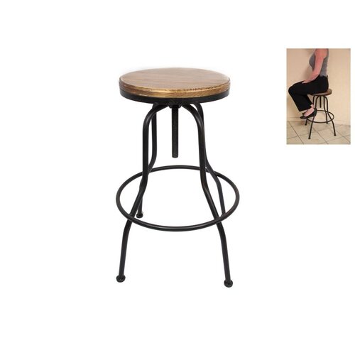 85cm Bar Stool Wood Top Classic Antique Style Adjustable Height Cast Iron