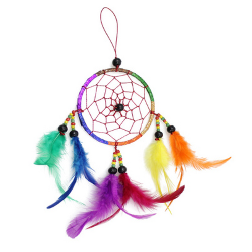 1pce 10cm Rainbow Metallic Dream Catcher with Feathers & Beads