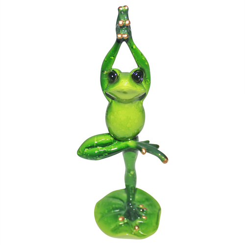 Standing Pose Yoga Frog Figurine Collection, Glossy Marble Green Look