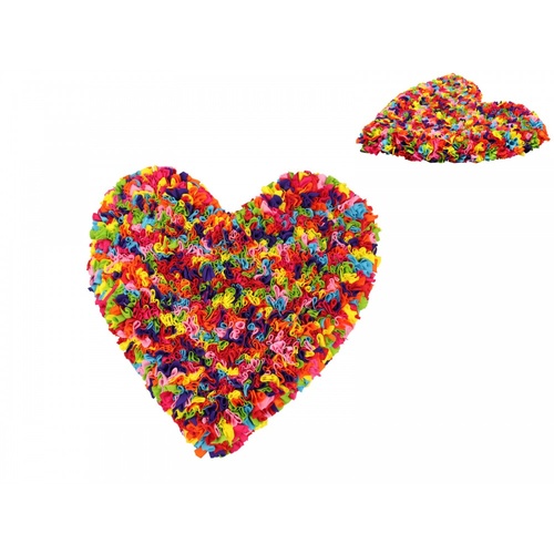 1X 55Cmx50Cm Heart Shaped, Multi Coloured Rainbow Coloured Rug, Home Deco