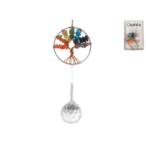 6cm Suncatcher with Tree of Life Design & Crystal Gemstones Creates Rainbow