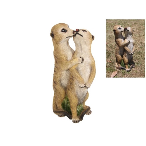 1pce 35cm Kissing Meerkat Couple Figurine Statue
