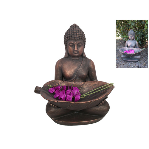 68cm Bronze Rulai Buddha Holding Leaf Bowl, Resin Outdoor Statue