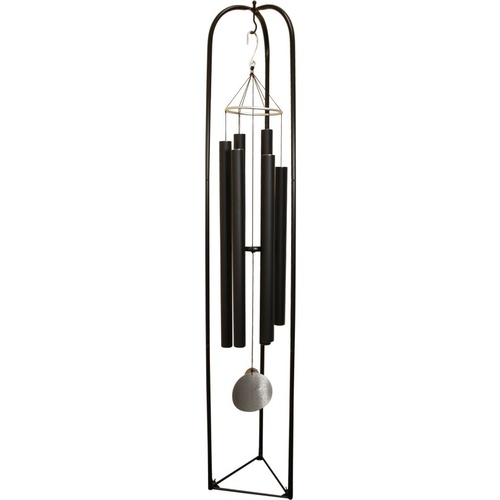 165cm Grand Hand Tuned Wind Chime with 180cm Premium Modern Stand, Black and Silver