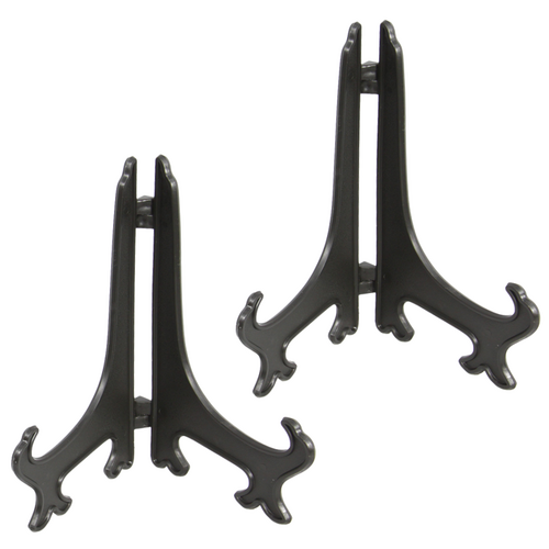 2x Black Plate Stands Set Small Size 15cm Plastic Folding Easel for Pictures & Displays