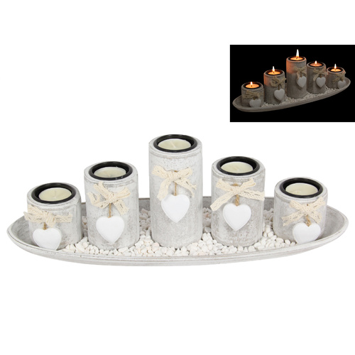 38cm Shabby Chic 5pce Candle Holder Set with Heart Features Gift