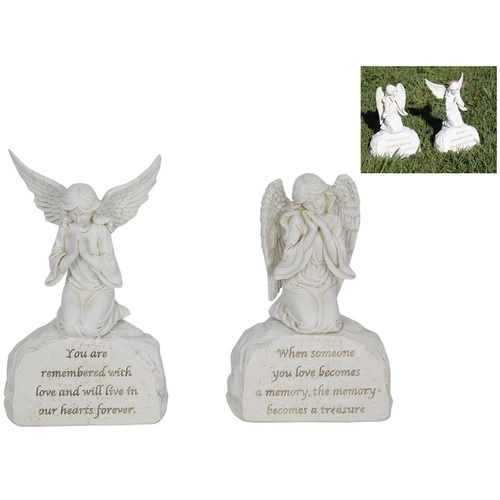 New 1pce 20cm Loving Angel Inspirational On Stone Saying Quote Resin White 2 Asst