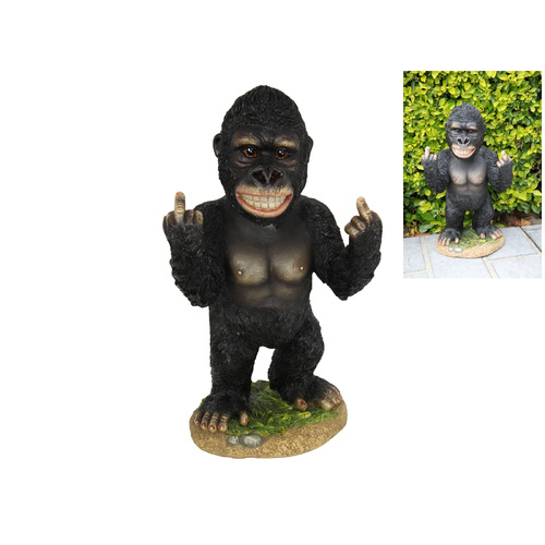 Bobble Head Gorilla Cheeky Rude Finger 34cm Height Polyresin Realistic Colour