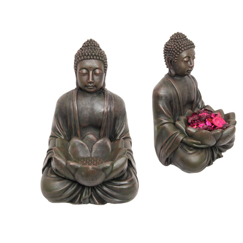 50cm Rulai Buddha with Flower Offering Bowl, Resin Outdoor Statue
