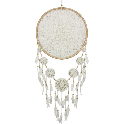 1pce 60cm Rattan White Macrame Dream Catcher Boho Wall Art Natural