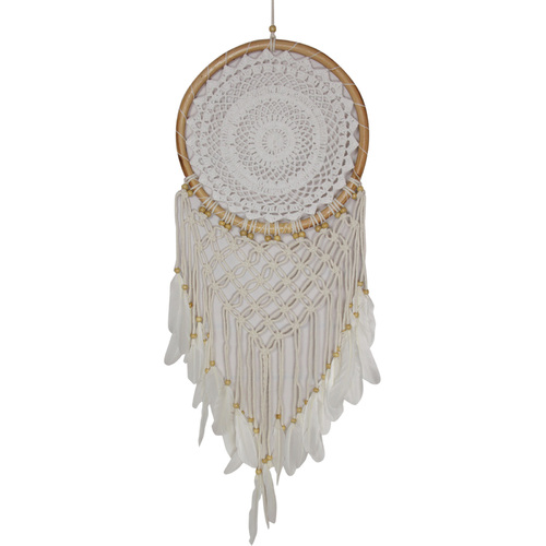 32cm Rattan White Dream Catcher With Feathers & Beads Boho