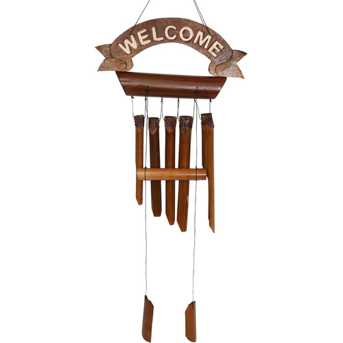 90cm Bamboo Wind Chime 5 Tubes with Welcome Sign Soft Tone Sound