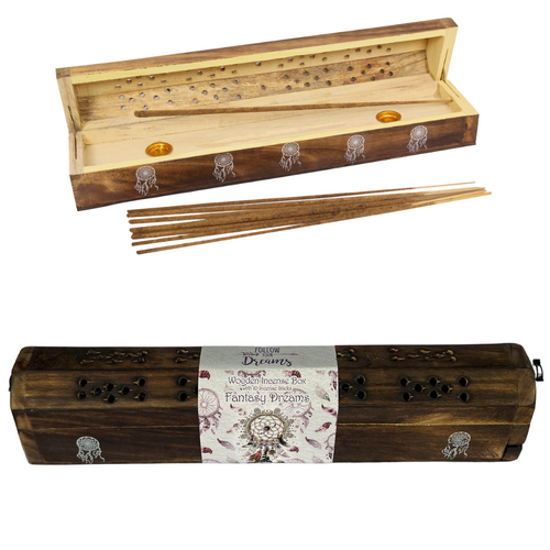 30cm Incense Box Holder Fantasy Dreams Brown/Natural Decor Wooden Coffin