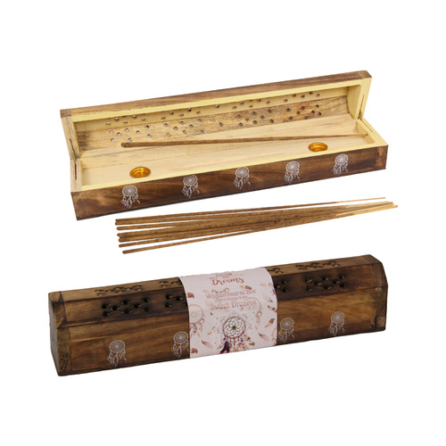 1pce 30cm Incense Box Holder Sweet Dreams Brown/Natural Decor Wooden Coffin