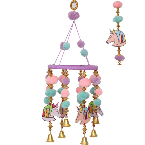 Unicorn Pom Pom Mobile Wind Chime 50cm Length