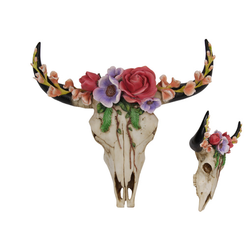 30cm Floral Artificial Cow Skull Realistic Wall Hanging Boho Theme