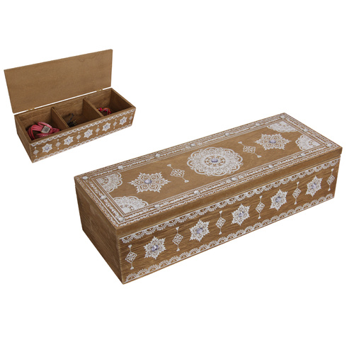 24cm Bohemian Style Trinket Wooden Box with Mandala Gem Detailing