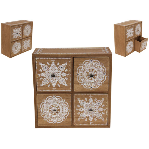 22.5cm Bohemian Style Wooden Spice Cabinet with Mandala Gem Detailing
