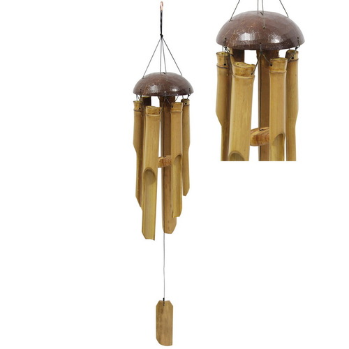 83cm Bamboo Coconut Top Hanging Wind Chime 6 Tubes Soft Tone Meditation