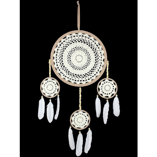 1pce 32cm White Crochet Dream Catcher with Feathers American Indian Inspired