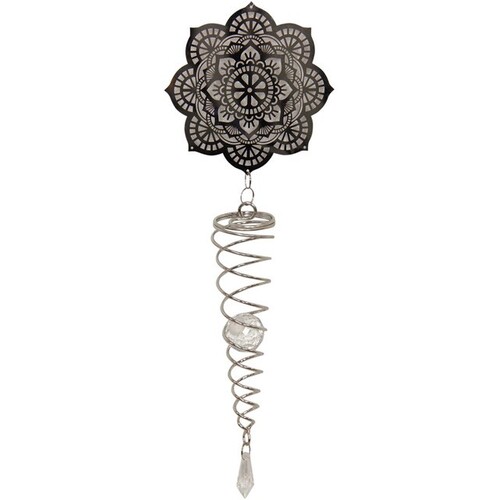 1pce 60cm Silver Mandala Spinner Spiral Chime Crystal Wind Rotating Effect