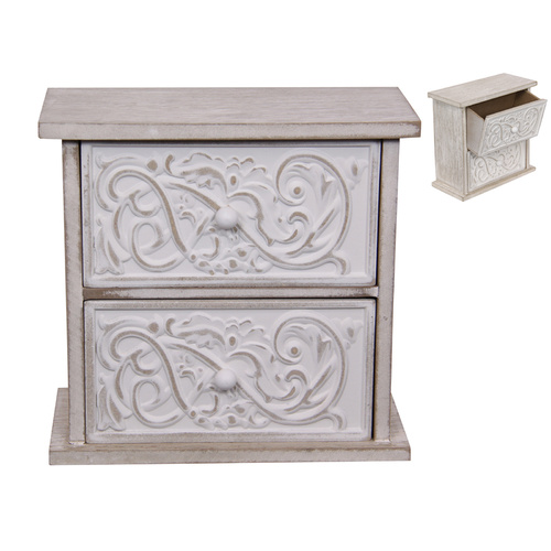 Chest Cabinet 19cm 2 Draw with Filigree Design Home Decor
