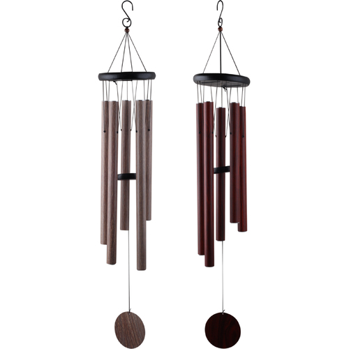 2x Metal Wind Chimes Set 5 Tubes Wood Look 90cm Length