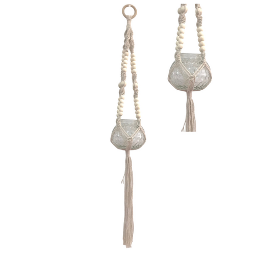 Macrame Glass Pot Holder Beaded 67cm Hanging for Plants or Fish