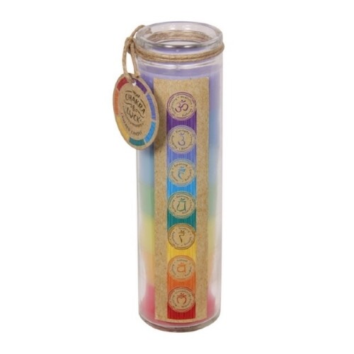 1pce 20cm Chakra Lucky Seven Layered Coloured Candle In Glass Scented