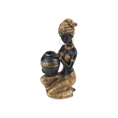 27cm African Lady Candle Holder - Black & Gold Tribal-Inspired Home Decor