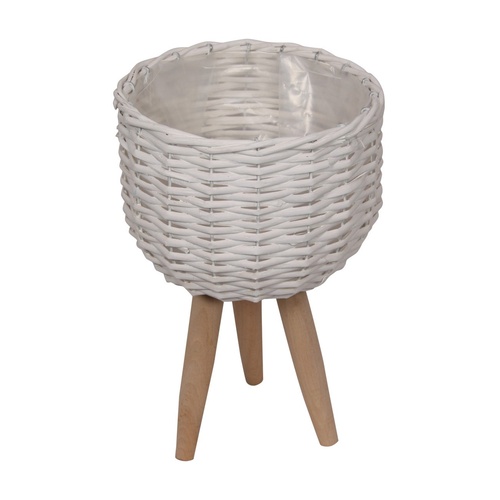 30cm White Wicker Basket Pot Plant Holder with Legs 1 Piece