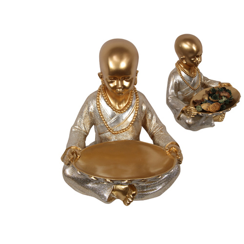 New 1pce 33cm Gold Monk Holding Offering Plate