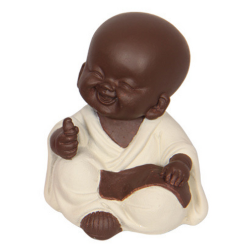 Cute Little Buddha Monk 7cm in Cream Robe Resin 1pce