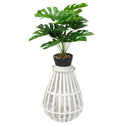 Monstera Plant & White Wicker Planter 50cm Pot Holder Artificial Greenery Bundle