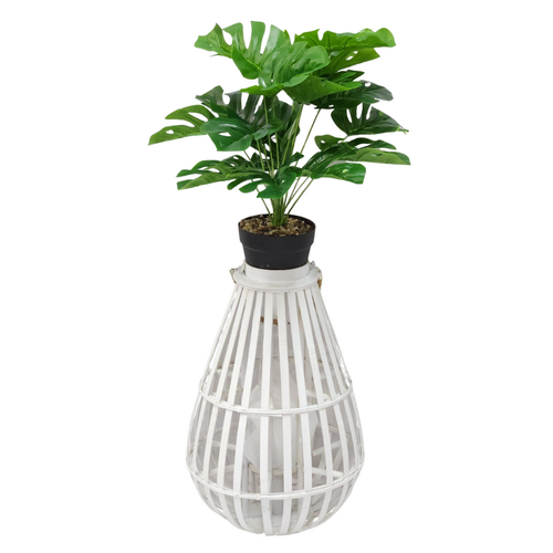 Wicker Planter with Monstera Plant Set White Pot Holder & Artificial Greenery Bundle