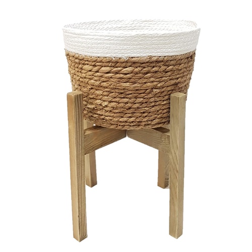 Pot Planter Holder 40cm 1pce Sea Grass Planter on Wooden Stand Natural Colours