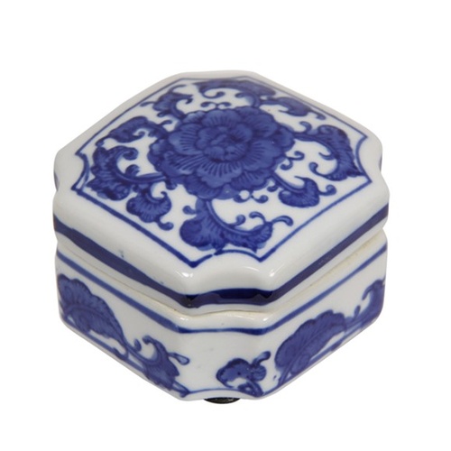 8cm Blue Square Floral Ceramic Willow Trinket Box for Jewellery