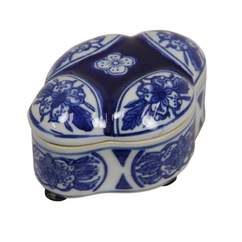 10cm Blue Floral Oval Ceramic Willow Trinket Box for Jewellery